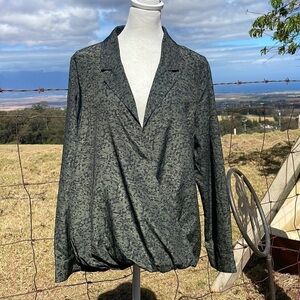 ALLISON JOY Camo Faux Wrap Long Sleeve Print Top L